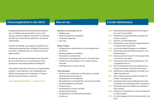 Flyer: Engagement für Chancengleichheit in der GDCh