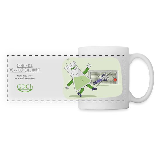 Tasse mit dem GDCh-Erlenmeyerchen: Chemie ist, wenn der Ball hüpft. - weiß