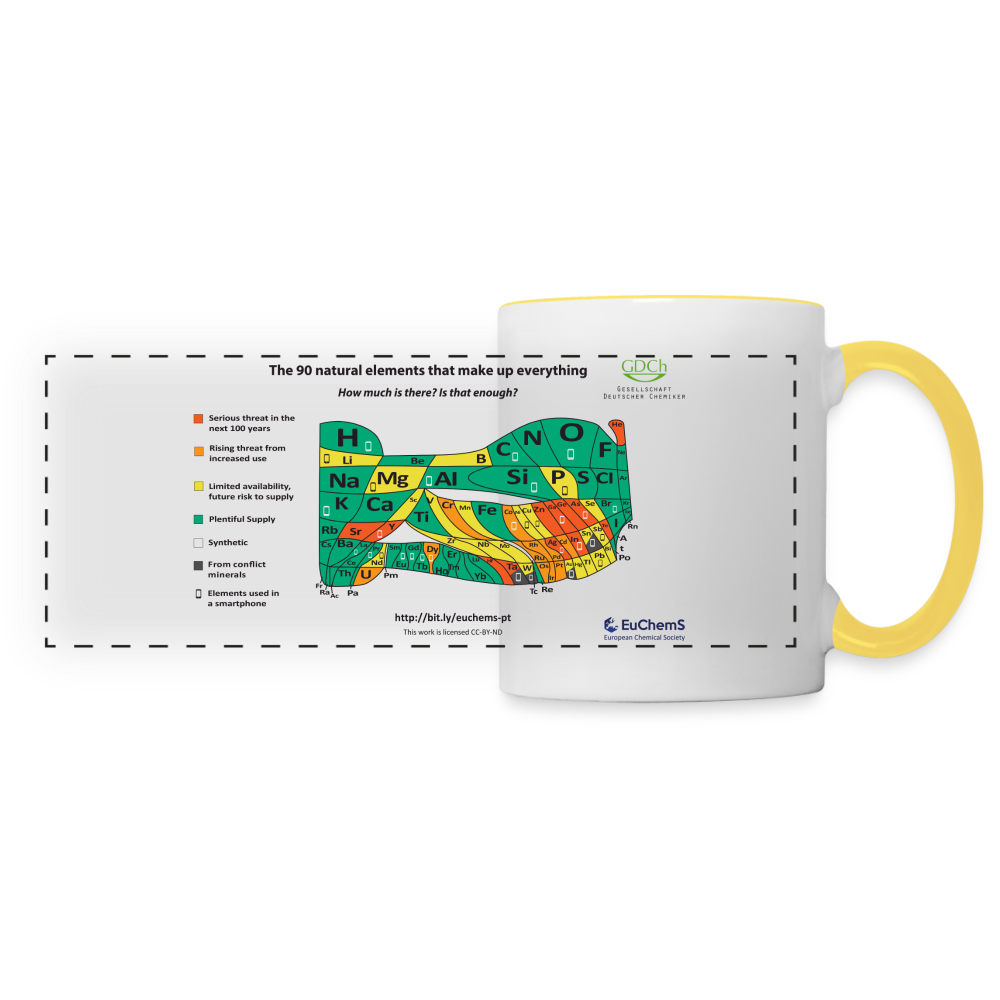 Tasse mit PSE nach Knappheit der Elemente: Das EuChemS-Periodensystem auf einer Tasse - Weiß/Gelb