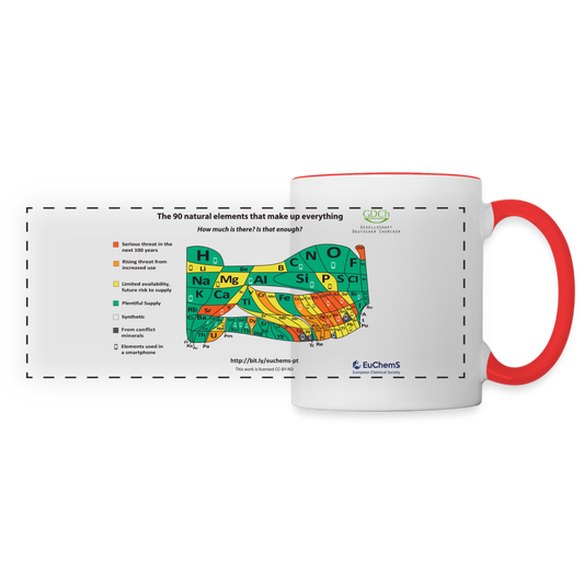 Tasse mit PSE nach Knappheit der Elemente: Das EuChemS-Periodensystem auf einer Tasse - Weiß/Rot
