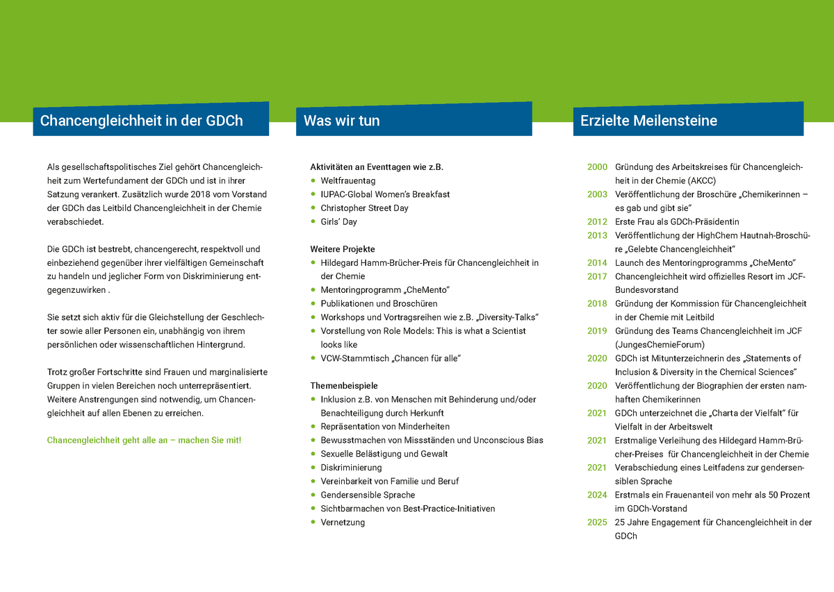 Flyer: Engagement für Chancengleichheit in der GDCh
